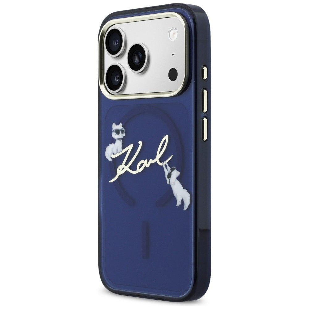 Karl Lagerfeld IML Choupettes Karl Script logotipas MagSafe Dėklas, skirtas iPhone 17 Pro Max - mėlynas -- iPhone 17 Pro Max