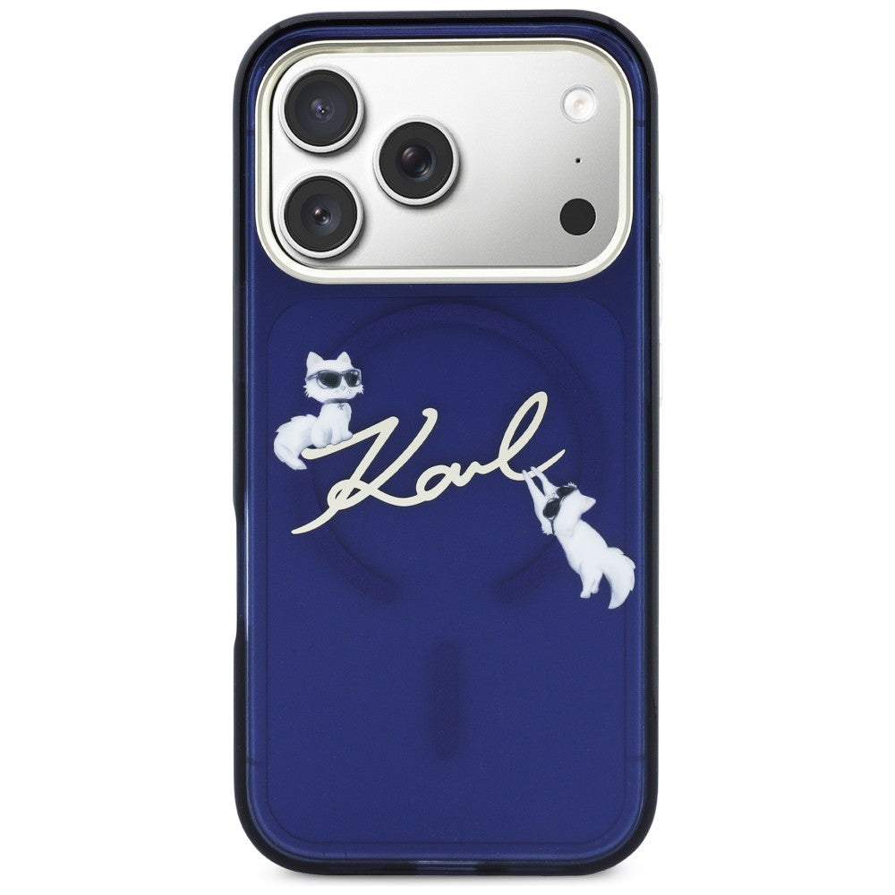 Karl Lagerfeld IML Choupettes Karl Script logotipas MagSafe Dėklas, skirtas iPhone 17 Pro Max - mėlynas -- iPhone 17 Pro Max