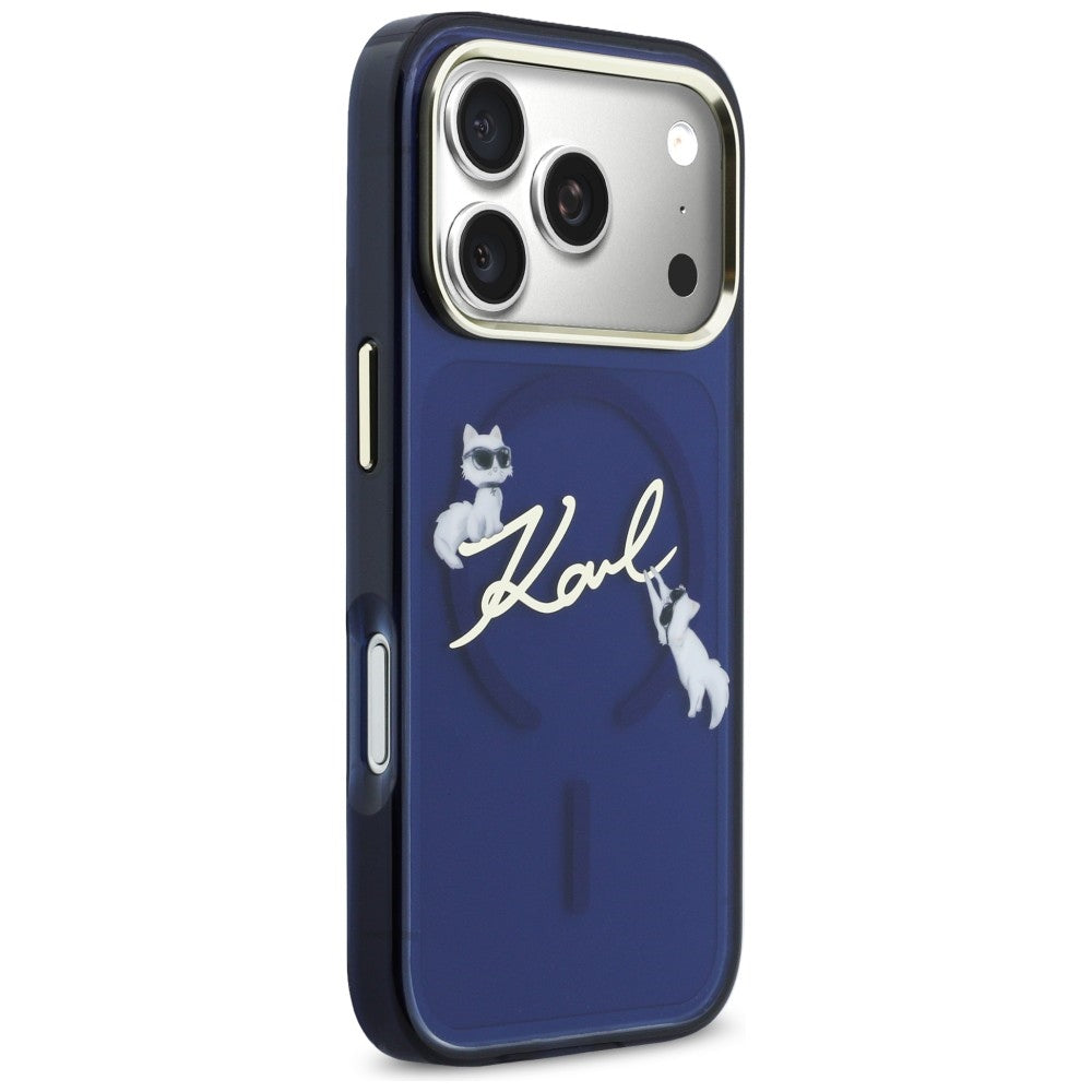 Karl Lagerfeld IML Choupettes Karl Script logotipas MagSafe Dėklas, skirtas iPhone 17 Pro Max - mėlynas -- iPhone 17 Pro Max