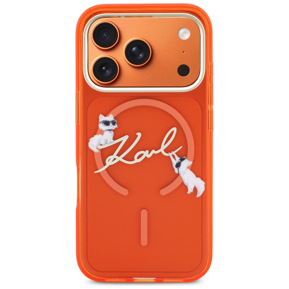 Karl Lagerfeld IML Choupettes Karl Script Logo MagSafe dėklas iPhone 17 Pro Max - Oranžinė -- iPhone 17 Pro Max