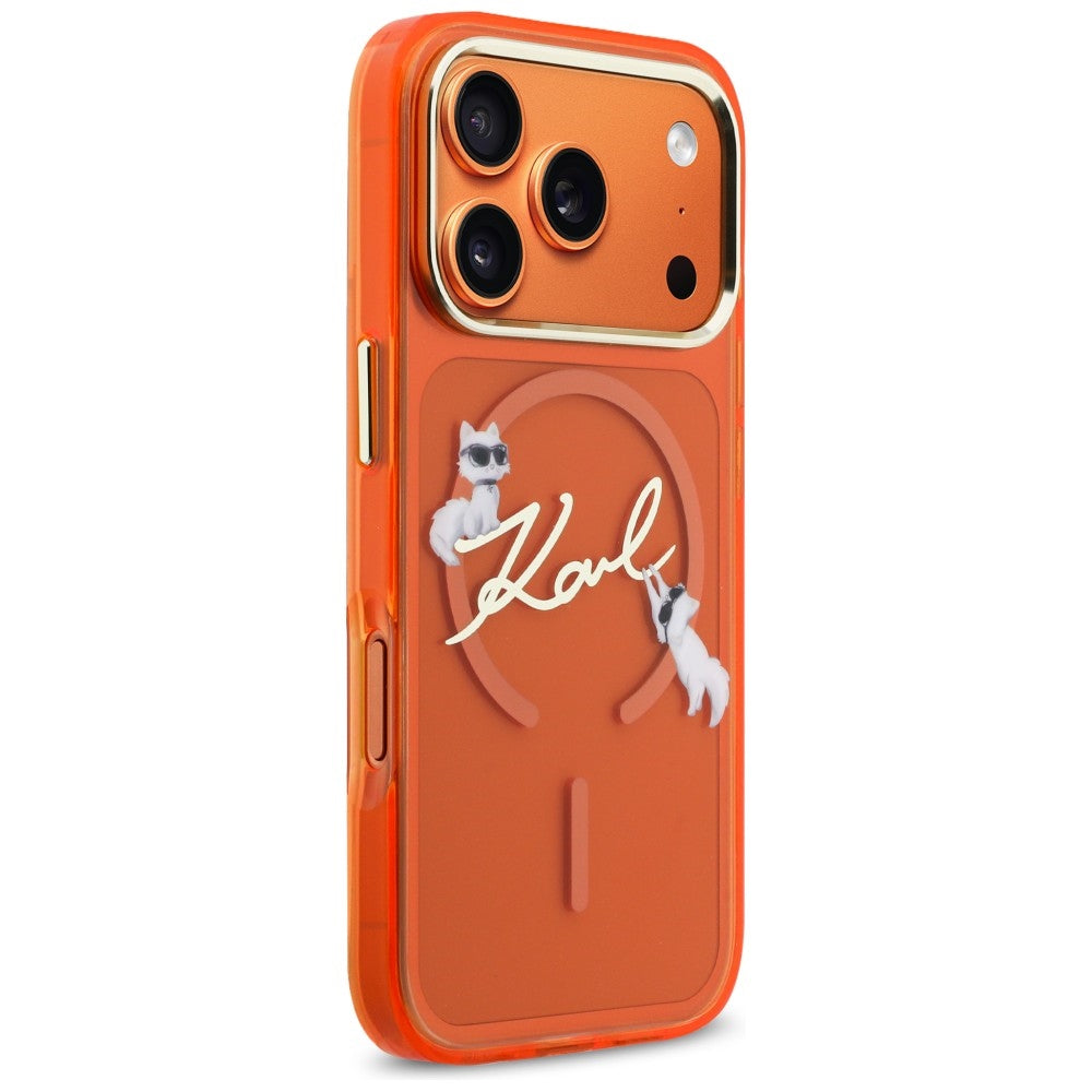 Karl Lagerfeld IML Choupettes Karl Script Logo MagSafe dėklas iPhone 17 Pro Max - Oranžinė -- iPhone 17 Pro Max