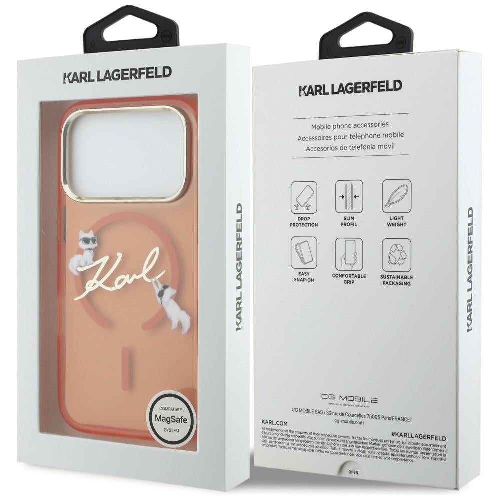 Karl Lagerfeld IML Choupettes Karl Script Logo MagSafe dėklas iPhone 17 Pro Max - Oranžinė -- iPhone 17 Pro Max