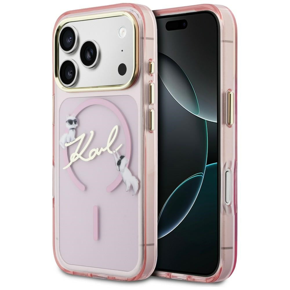 Karl Lagerfeld IML Choupettes Karl Script logotipas MagSafe Dėklas, skirtas iPhone 17 Pro Max - rožinis