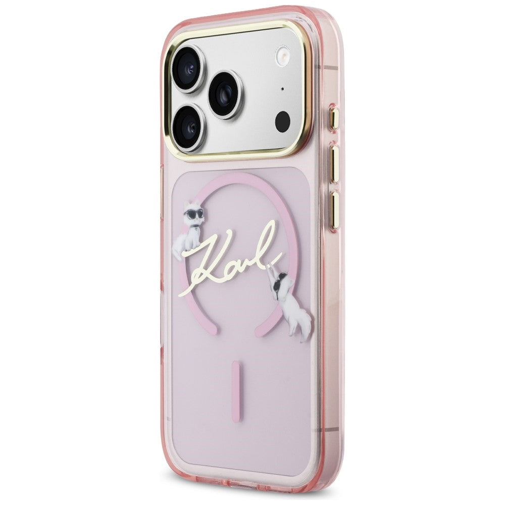 Karl Lagerfeld IML Choupettes Karl Script logotipas MagSafe Dėklas, skirtas iPhone 17 Pro Max - rožinis