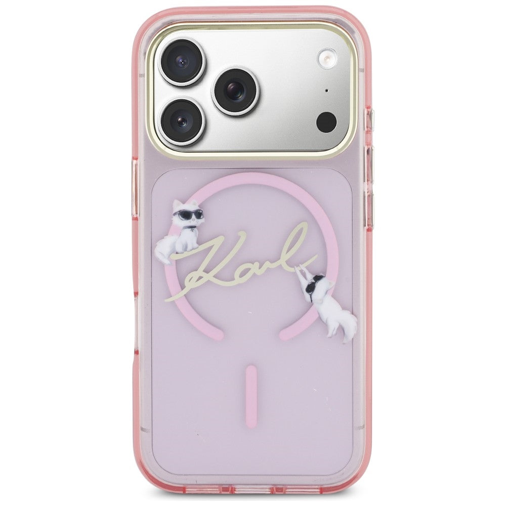 Karl Lagerfeld IML Choupettes Karl Script logotipas MagSafe Dėklas, skirtas iPhone 17 Pro Max - rožinis