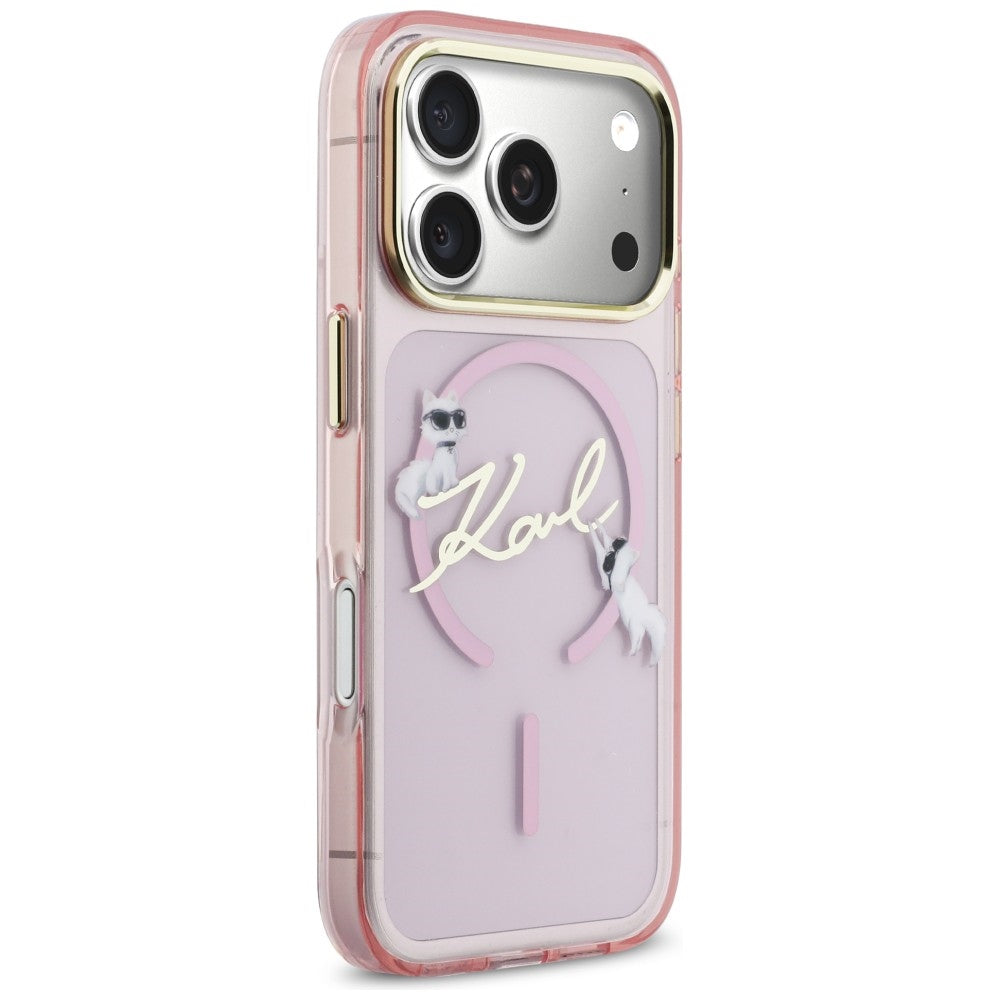 Karl Lagerfeld IML Choupettes Karl Script logotipas MagSafe Dėklas, skirtas iPhone 17 Pro Max - rožinis