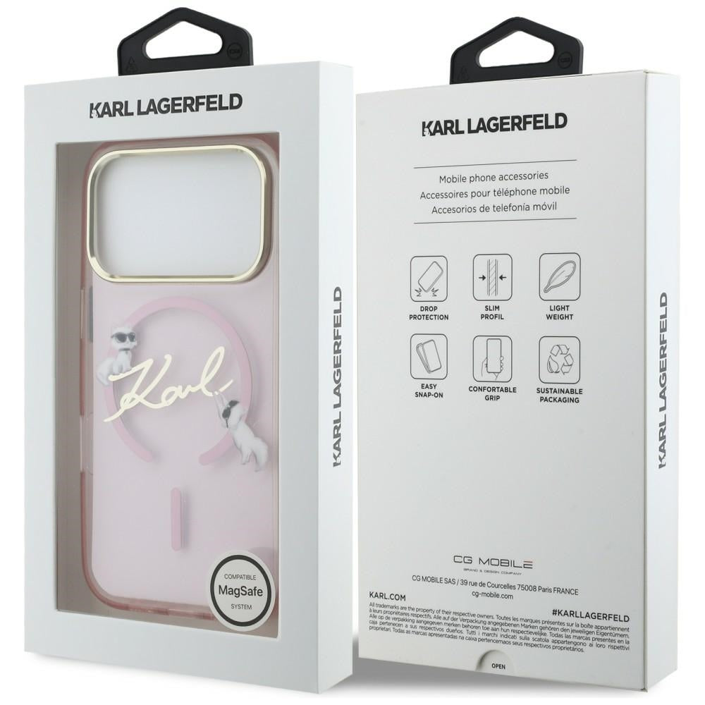 Karl Lagerfeld IML Choupettes Karl Script logotipas MagSafe Dėklas, skirtas iPhone 17 Pro Max - rožinis
