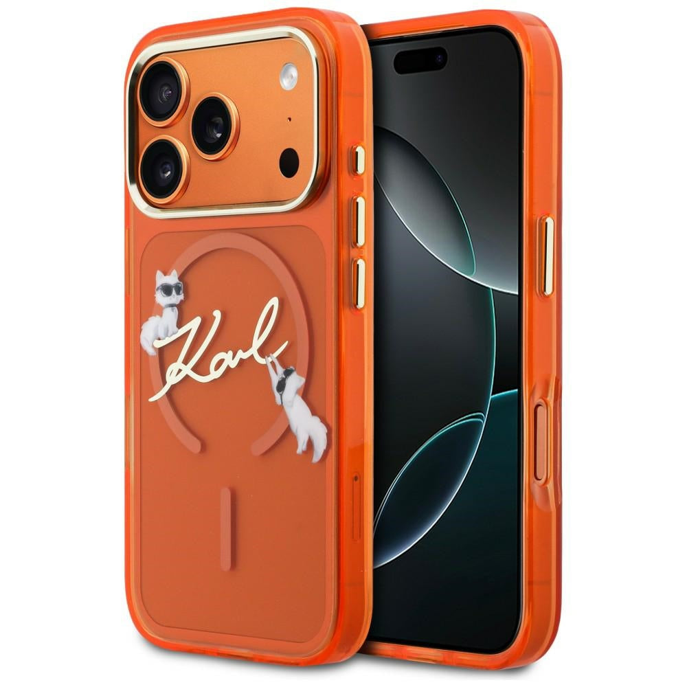 Karl Lagerfeld IML Choupettes Karl Script Logo MagSafe dėklas iPhone 17 Pro - Oranžinė -- iPhone 17 Pro