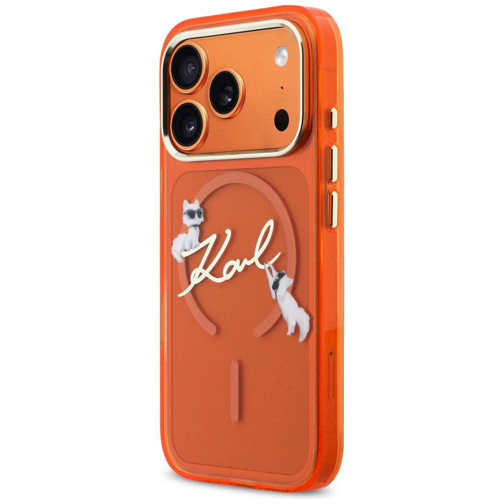 Karl Lagerfeld IML Choupettes Karl Script Logo MagSafe dėklas iPhone 17 Pro - Oranžinė -- iPhone 17 Pro