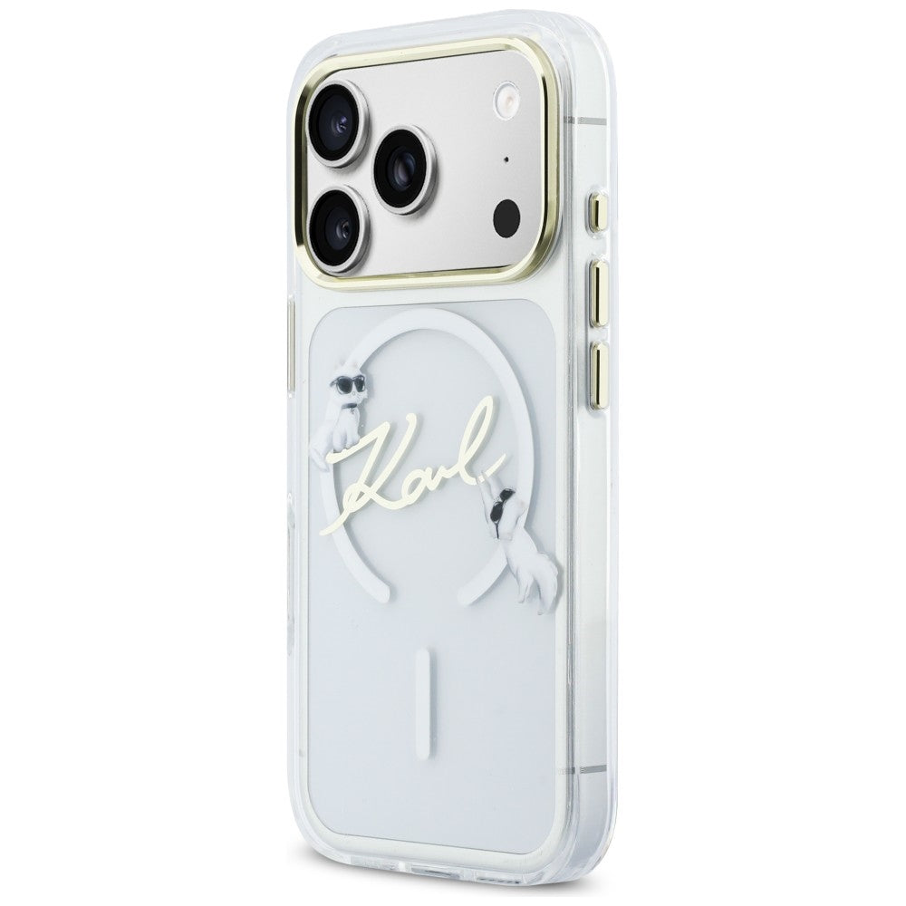 Karl Lagerfeld IML Choupettes Karl Script logotipas MagSafe Dėklas, skirtas iPhone 17 Pro - Skaidrus