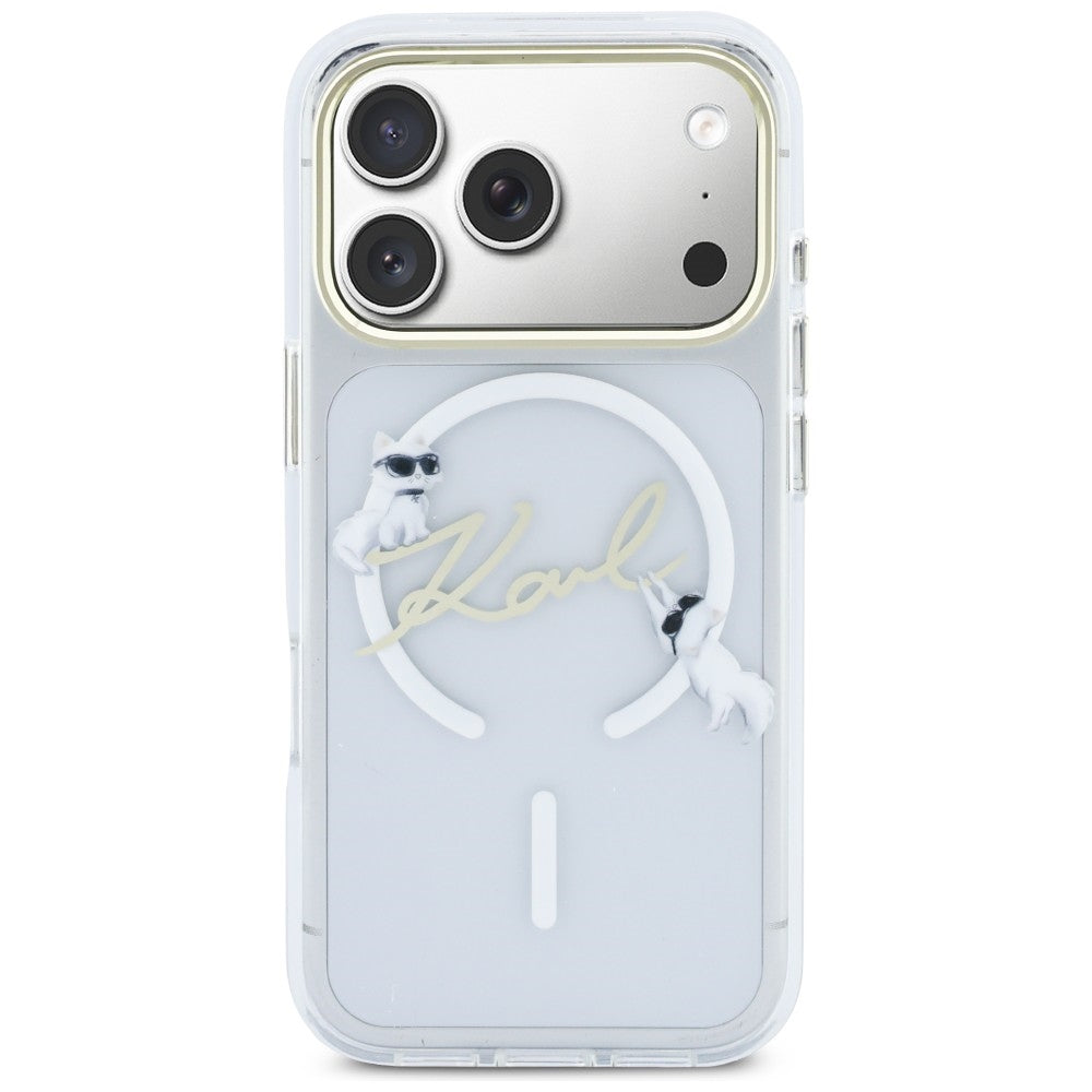 Karl Lagerfeld IML Choupettes Karl Script logotipas MagSafe Dėklas, skirtas iPhone 17 Pro - Skaidrus