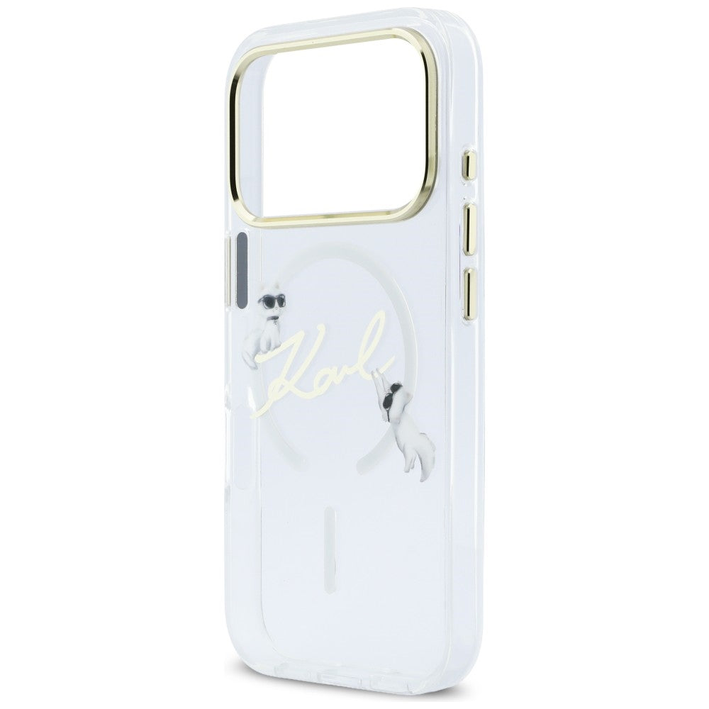 Karl Lagerfeld IML Choupettes Karl Script logotipas MagSafe Dėklas, skirtas iPhone 17 Pro - Skaidrus