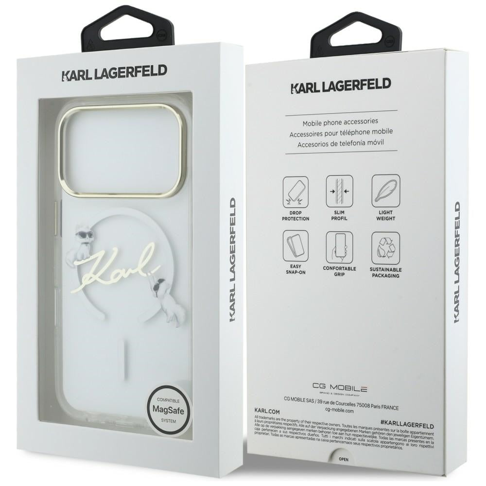 Karl Lagerfeld IML Choupettes Karl Script logotipas MagSafe Dėklas, skirtas iPhone 17 Pro - Skaidrus