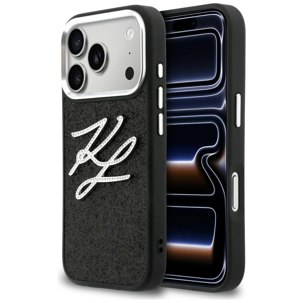 Karl Lagerfeld IML Glitter KL Diamond logotipo dėklas, skirtas iPhone 17 Pro - juodas