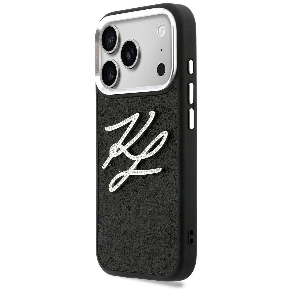 Karl Lagerfeld IML Glitter KL Diamond logotipo dėklas, skirtas iPhone 17 Pro - juodas