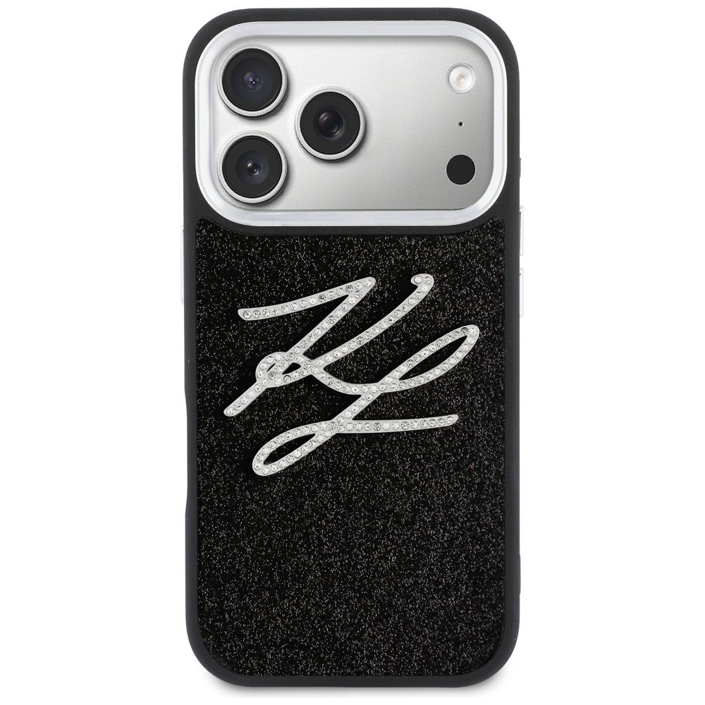 Karl Lagerfeld IML Glitter KL Diamond logotipo dėklas, skirtas iPhone 17 Pro - juodas