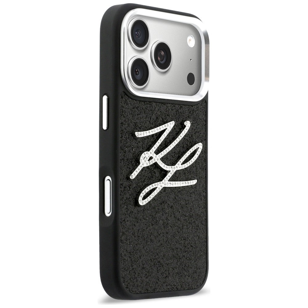 Karl Lagerfeld IML Glitter KL Diamond logotipo dėklas, skirtas iPhone 17 Pro - juodas