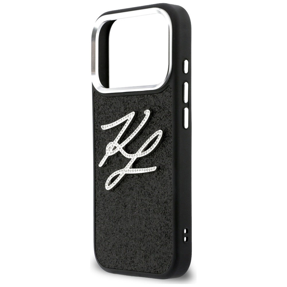 Karl Lagerfeld IML Glitter KL Diamond logotipo dėklas, skirtas iPhone 17 Pro - juodas