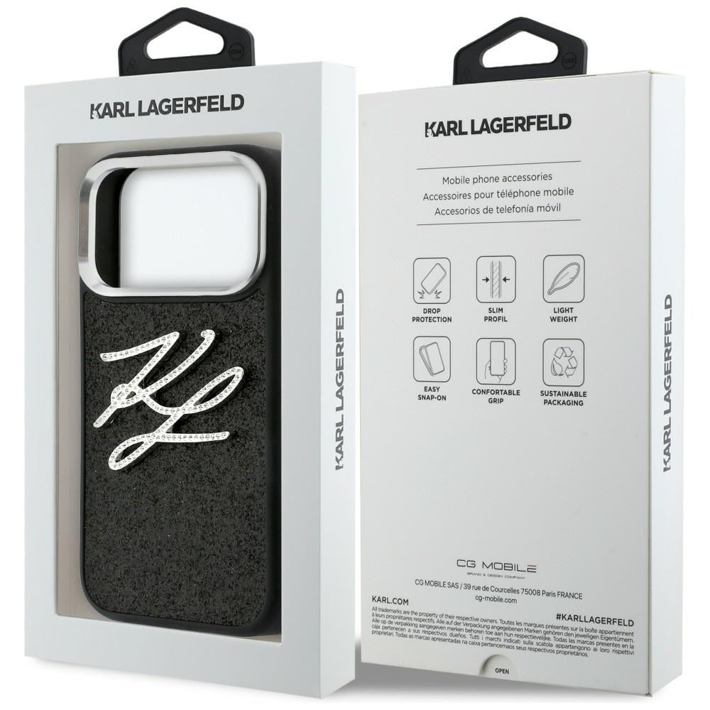 Karl Lagerfeld IML Glitter KL Diamond logotipo dėklas, skirtas iPhone 17 Pro - juodas
