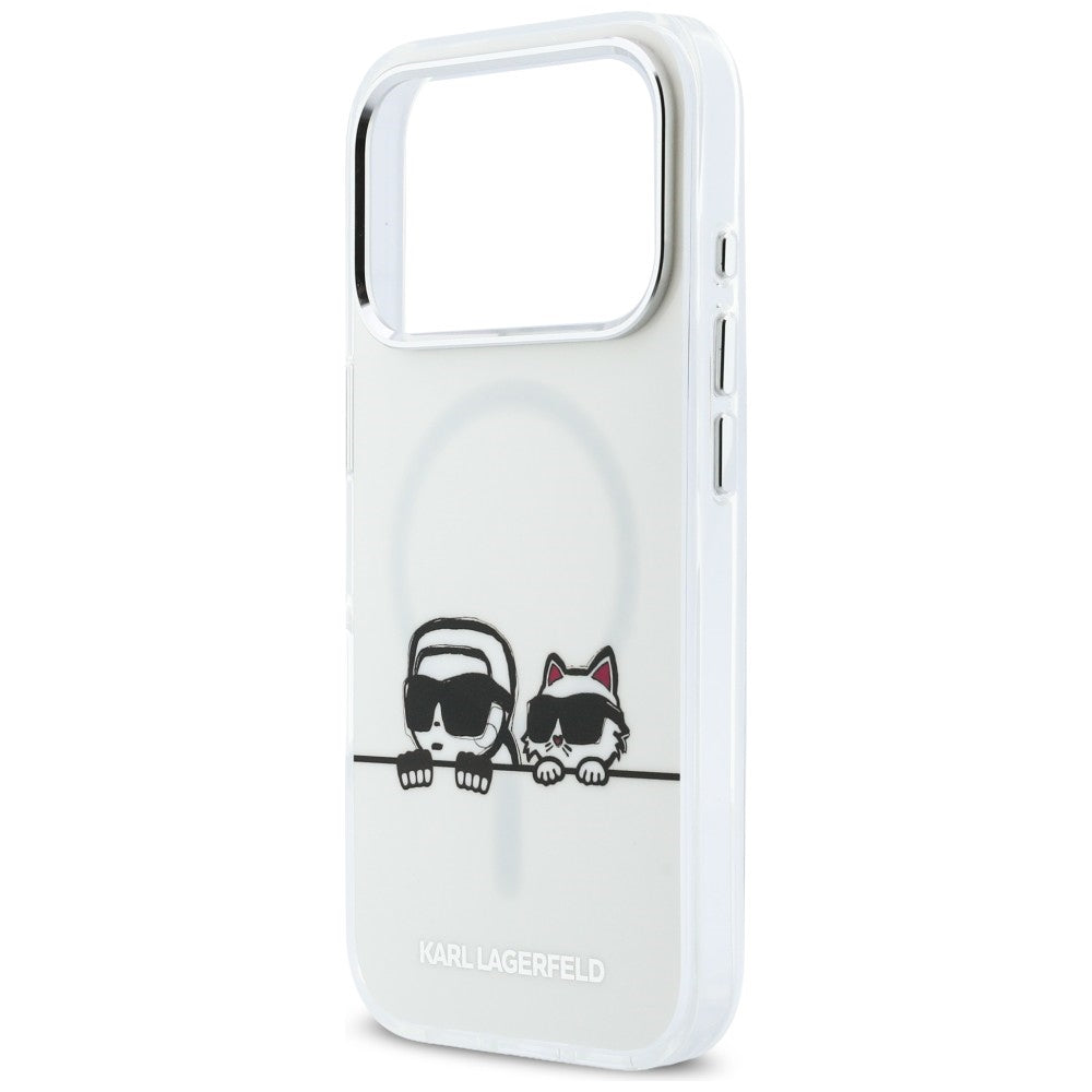 Karl Lagerfeld IML Karl & Choupette Peekaboo logotipas MagSafe Dėklas, skirtas iPhone 17 Pro - baltas