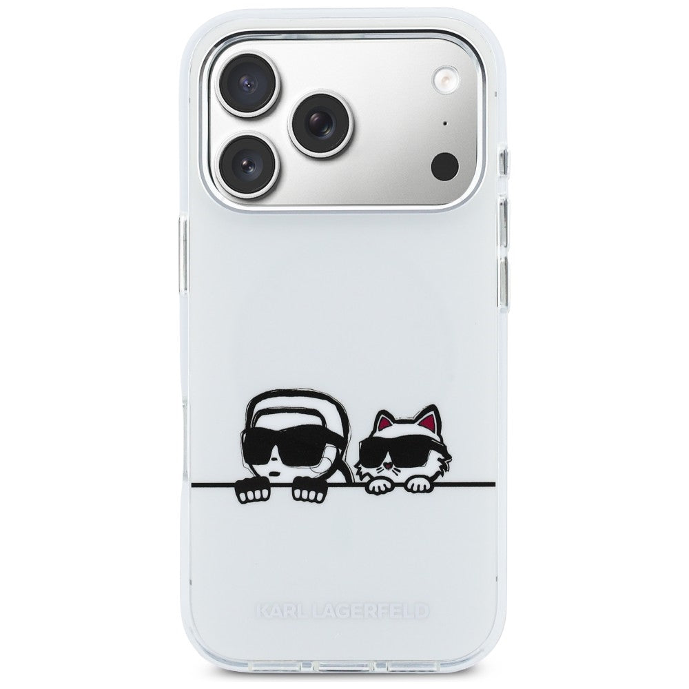 Karl Lagerfeld IML Karl &amp; Choupette Peekaboo logotipas MagSafe Dėklas, skirtas iPhone 17 Pro Max - baltas