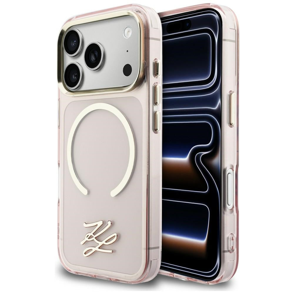 Karl Lagerfeld IML KL scenarijaus logotipas MagSafe Dėklas, skirtas iPhone 17 Pro Max – rožinis
