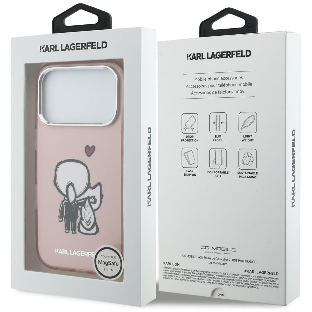 Karl Lagerfeld Karl &amp; Choupette Atgal MagSafe Dėklas, skirtas iPhone 17 Pro Max - rožinis