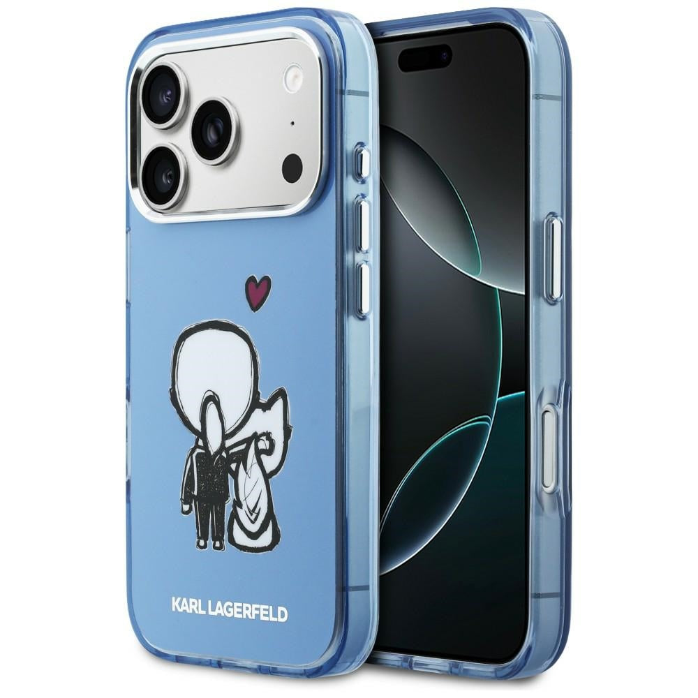 Karl Lagerfeld Karl &amp; Choupette Atgal MagSafe Dėklas, skirtas iPhone 17 Pro - mėlynas