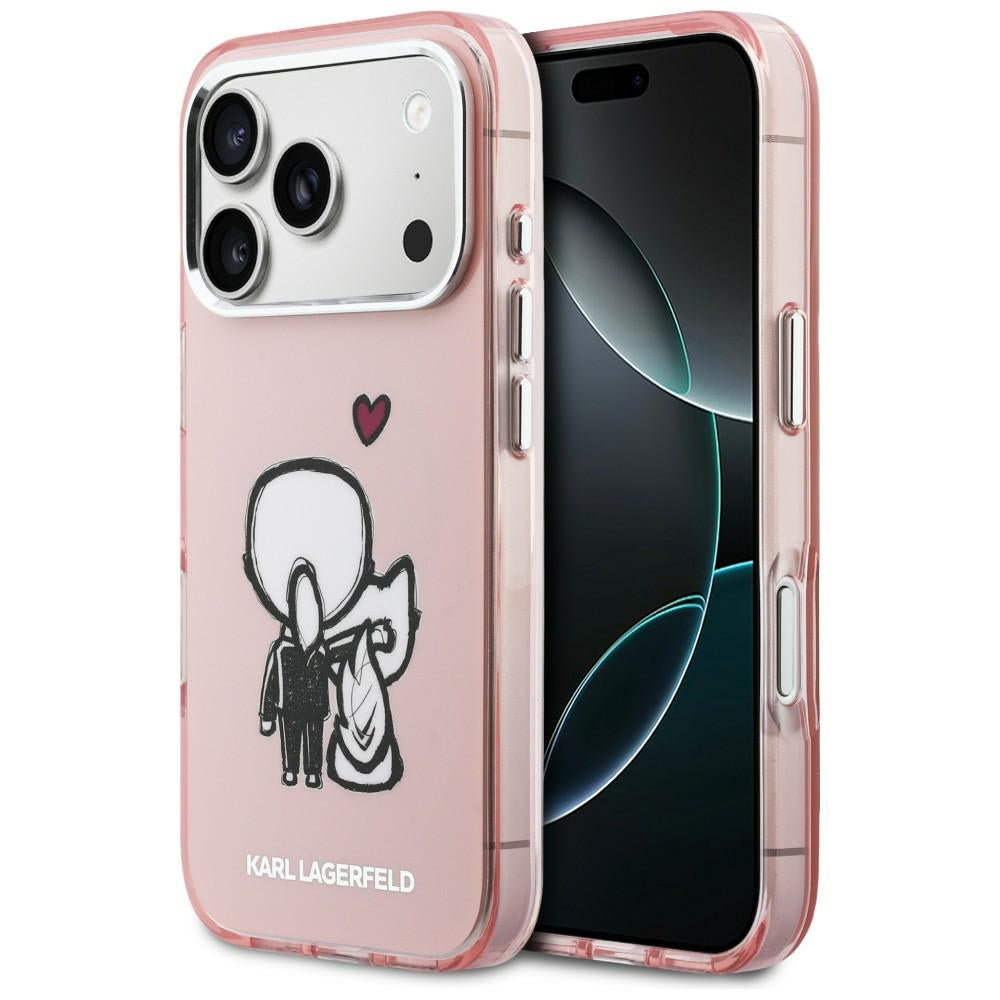 Karl Lagerfeld Karl &amp; Choupette Atgal MagSafe Dėklas, skirtas iPhone 17 Pro - rožinis