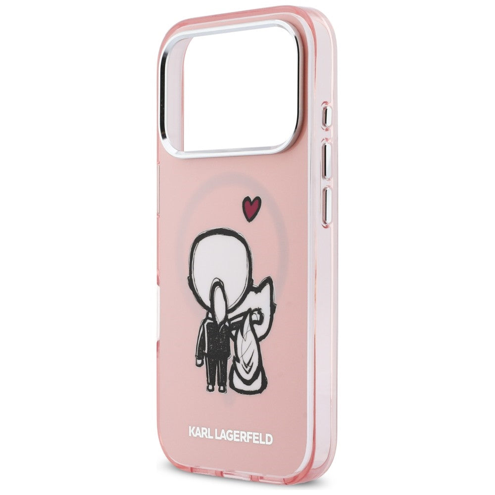 Karl Lagerfeld Karl &amp; Choupette Atgal MagSafe Dėklas, skirtas iPhone 17 Pro - rožinis