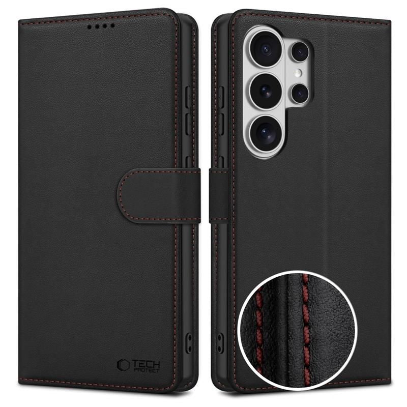 Tech-Protect Piniginės dėklas, skirtas Samsung Galaxy S26 Ultra – juoda ir raudona -- Samsung Galaxy S26 Ultra