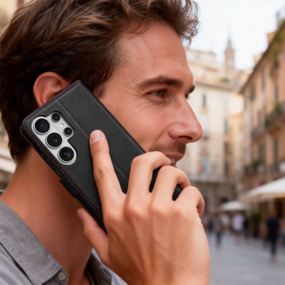 Tech-Protect Piniginės dėklas, skirtas Samsung Galaxy S26 Ultra – juoda ir raudona -- Samsung Galaxy S26 Ultra