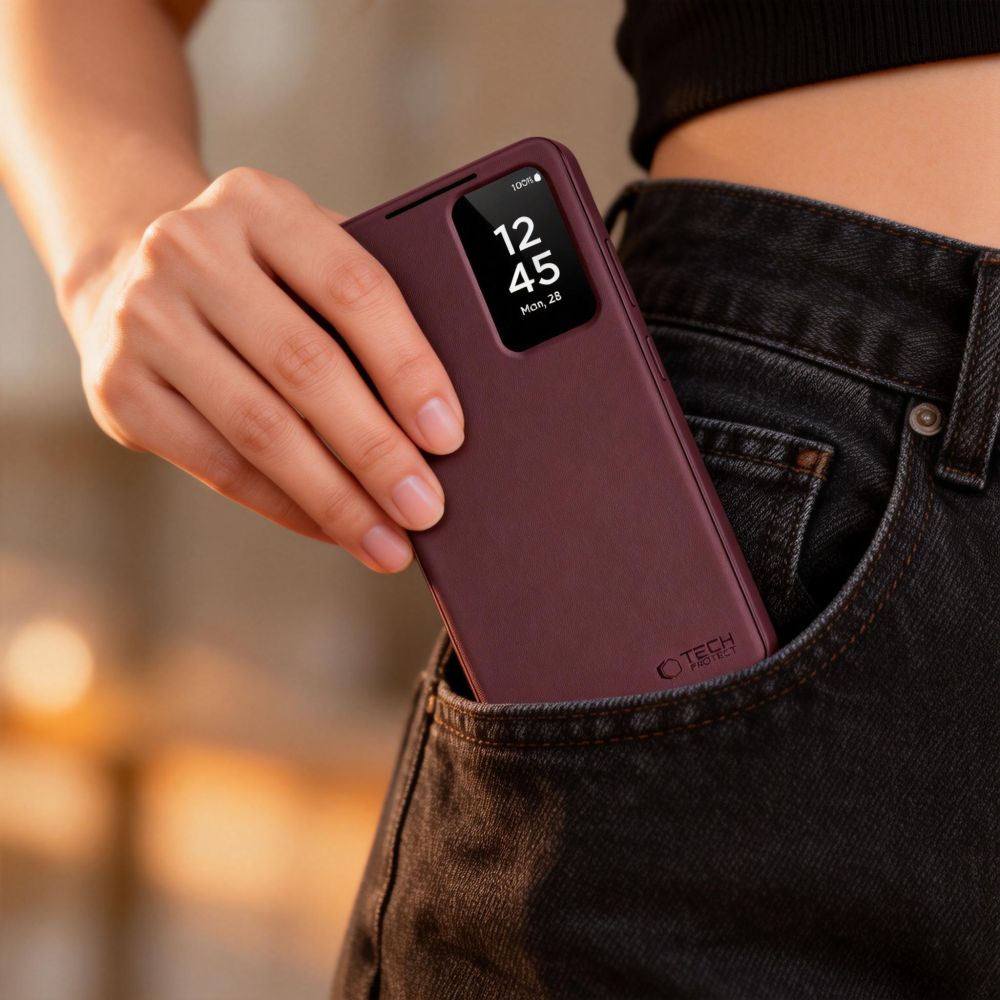 Tech-Protect Piniginės dėklas, skirtas Samsung Galaxy S26+ – Burgundija -- Samsung Galaxy S26+