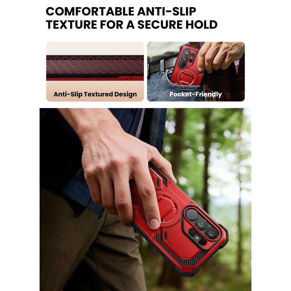 Supcase ArmorBox Mag MagSafe Dėklas, skirtas Samsung Galaxy S26 Ultra - raudona ir juoda