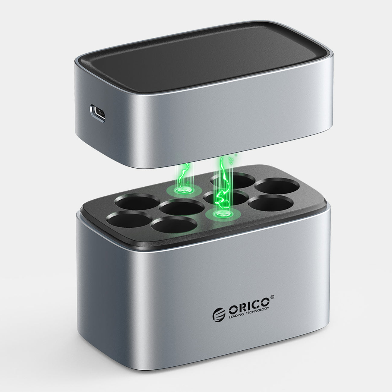 Orico EV8 AA Lithium akumuliatoriaus įkroviklis su saugojimo funkcija - Sidabrinė -- Batteries