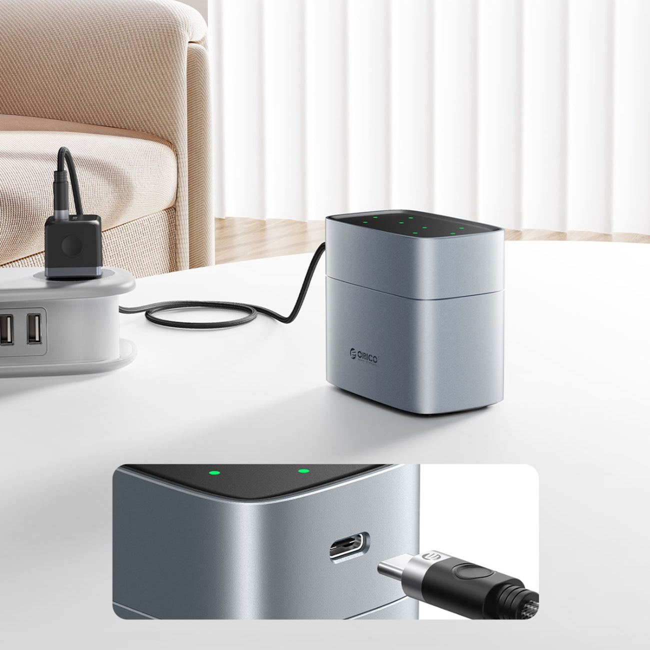Orico EV8 AA Lithium akumuliatoriaus įkroviklis su saugojimo funkcija - Sidabrinė -- Batteries