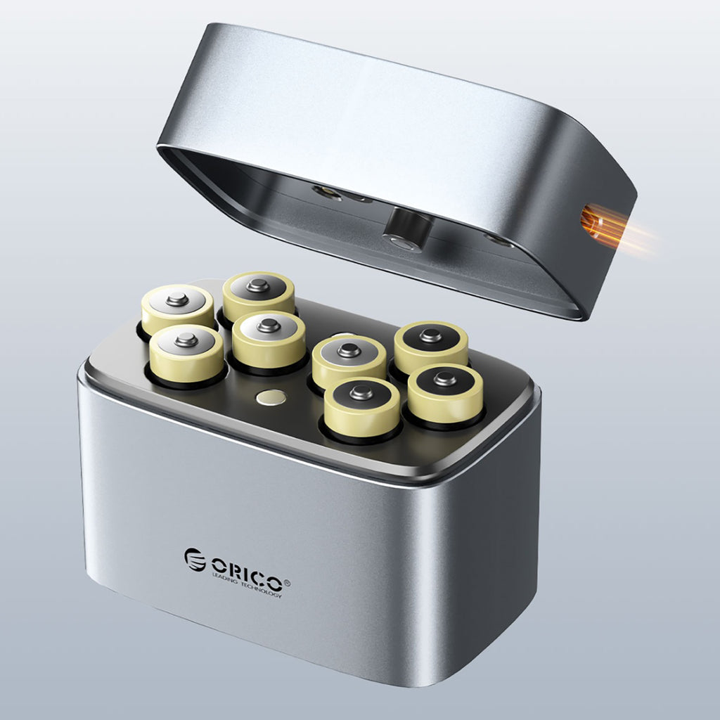 Orico EV8 AA Lithium akumuliatoriaus įkroviklis su saugojimo funkcija - Sidabrinė -- Batteries