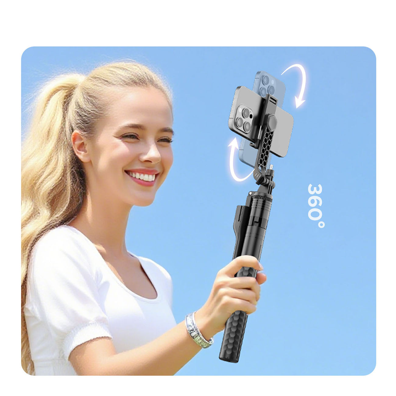 Savifotografijos lazda Orico SPM190 trikojis 1/4" telefono fotoaparatui su 360 laipsnių sukimu Bluetooth 5.2 - juoda --...