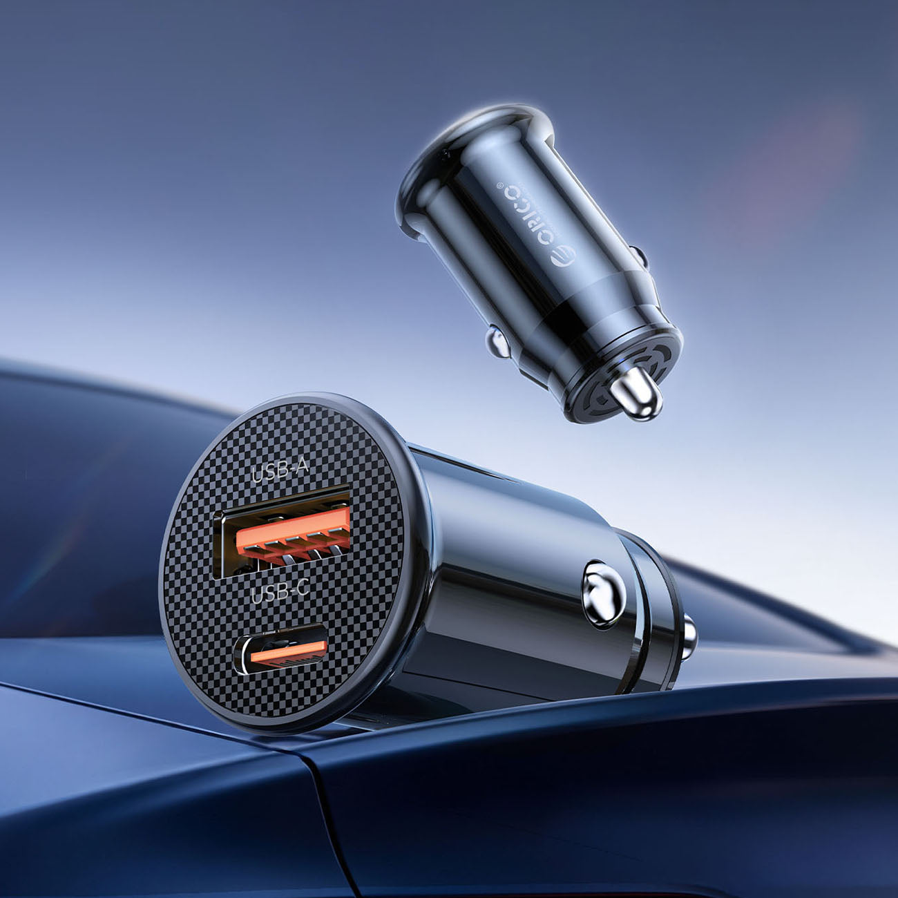 Orico PowerMini 30W USB-C + USB-A Automobilinis Įkroviklis - Juodas -- Car chargers