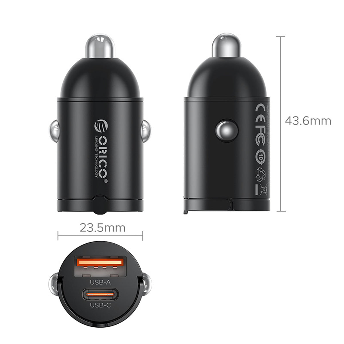 Orico MiniRing 30W USB-A + USB-C Automobilinis Įkroviklis - Juodas -- Car chargers