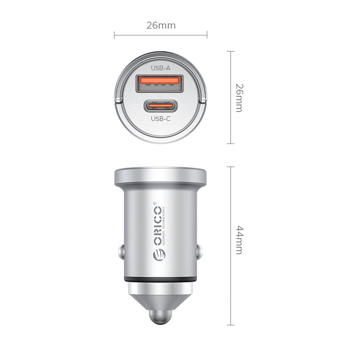 Orico MiniRing Pro 45W USB-A + USB-C automobilio įkroviklis - sidabro spalvos -- Car chargers