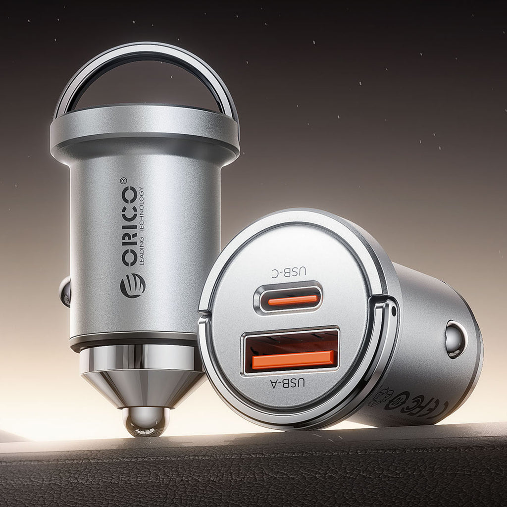Orico MiniRing Pro 45W USB-A + USB-C automobilio įkroviklis - sidabro spalvos -- Car chargers