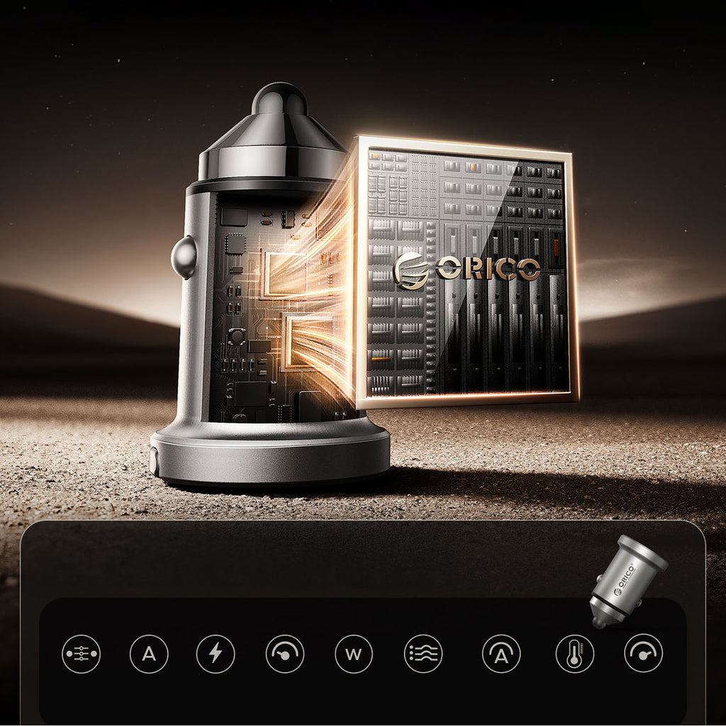 Orico MiniRing Pro 45W USB-A + USB-C automobilio įkroviklis - sidabro spalvos -- Car chargers