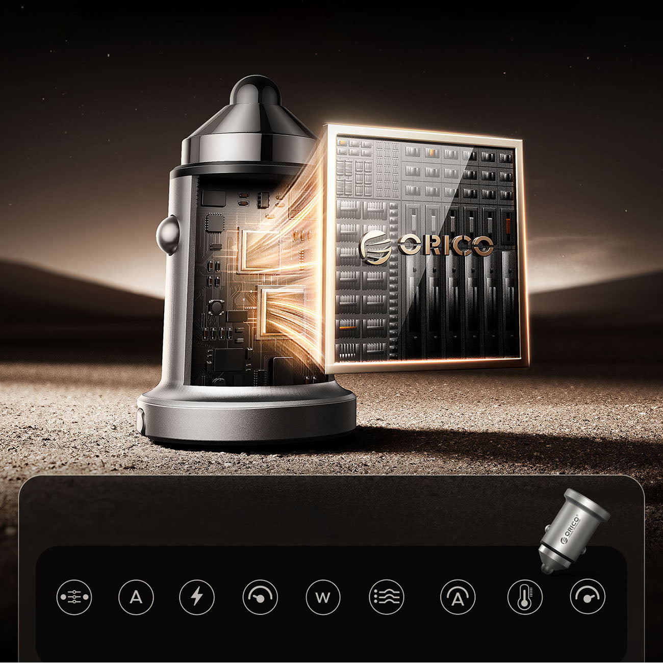 Orico MiniRing Pro 45W USB-A + USB-C automobilio įkroviklis - sidabro spalvos -- Car chargers