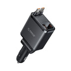 Orico Twin Reach 45W USB-A + USB-C automobilio įkroviklis su dviem atitraukiamais USB-C kabeliais - juodas -- Car chargers