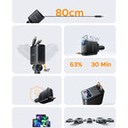 Orico Twin Reach 45W USB-A + USB-C automobilio įkroviklis su dviem atitraukiamais USB-C kabeliais - juodas -- Car chargers