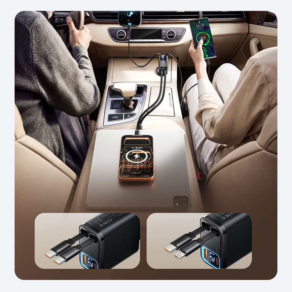 Orico Twin Reach 45W USB-A + USB-C automobilio įkroviklis su dviem atitraukiamais USB-C kabeliais - juodas -- Car chargers