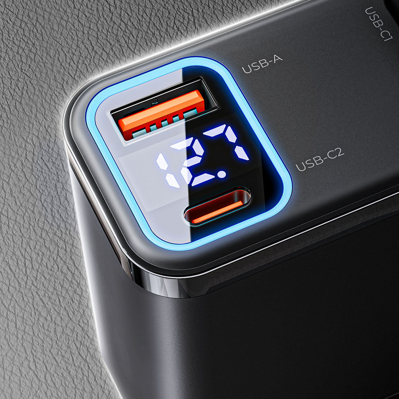 Orico Twin Reach 45W USB-A + USB-C automobilio įkroviklis su dviem atitraukiamais USB-C kabeliais - juodas -- Car chargers