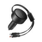 Orico Dual Stretch 60W USB-C automobilio įkroviklis su dviem atitraukiamais USB-C + Lightning kabeliais - juodas -- Car...