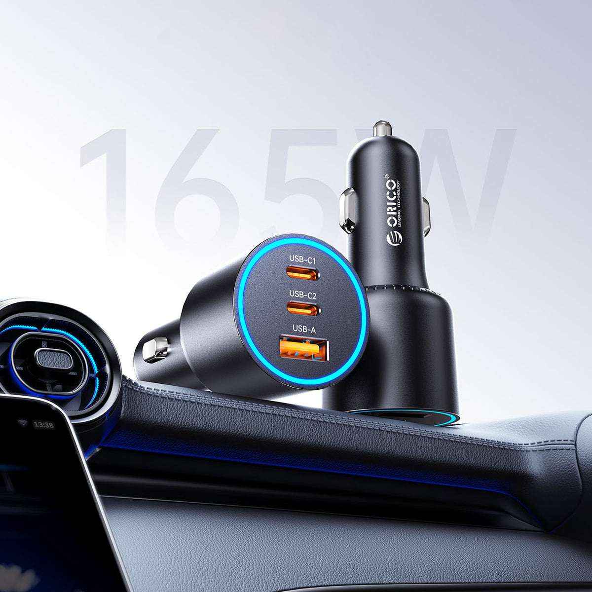 Orico HyperDrive 165W USB-A + 2x USB-C automobilio įkroviklis - juodas -- Car chargers